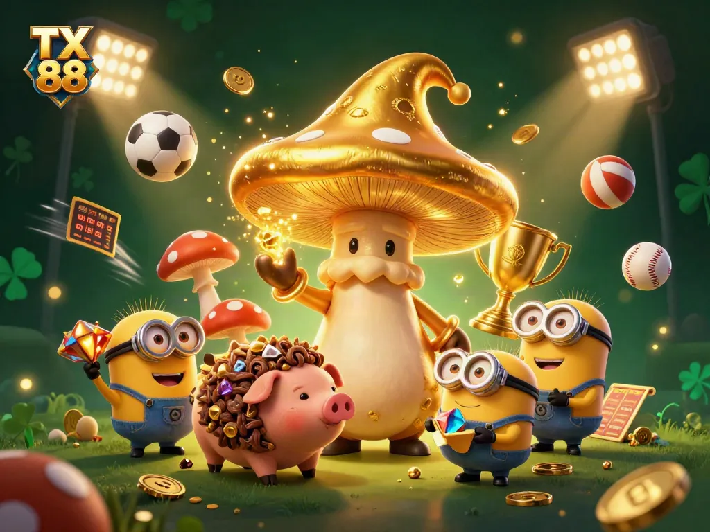 Experience thrilling action with TX 88, featuring a magical casino scene filled with treasures and sports elements.