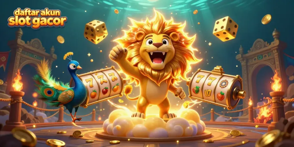Engage in thrilling wins with daftar akun slot gacor through a dynamic 3D casino illustration showcasing vibrant action.