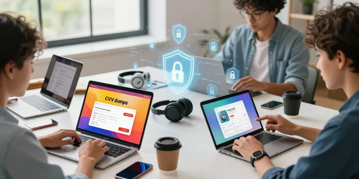 Buy dumps shop with customers engaging in secure online transactions showcasing advanced digital security features.