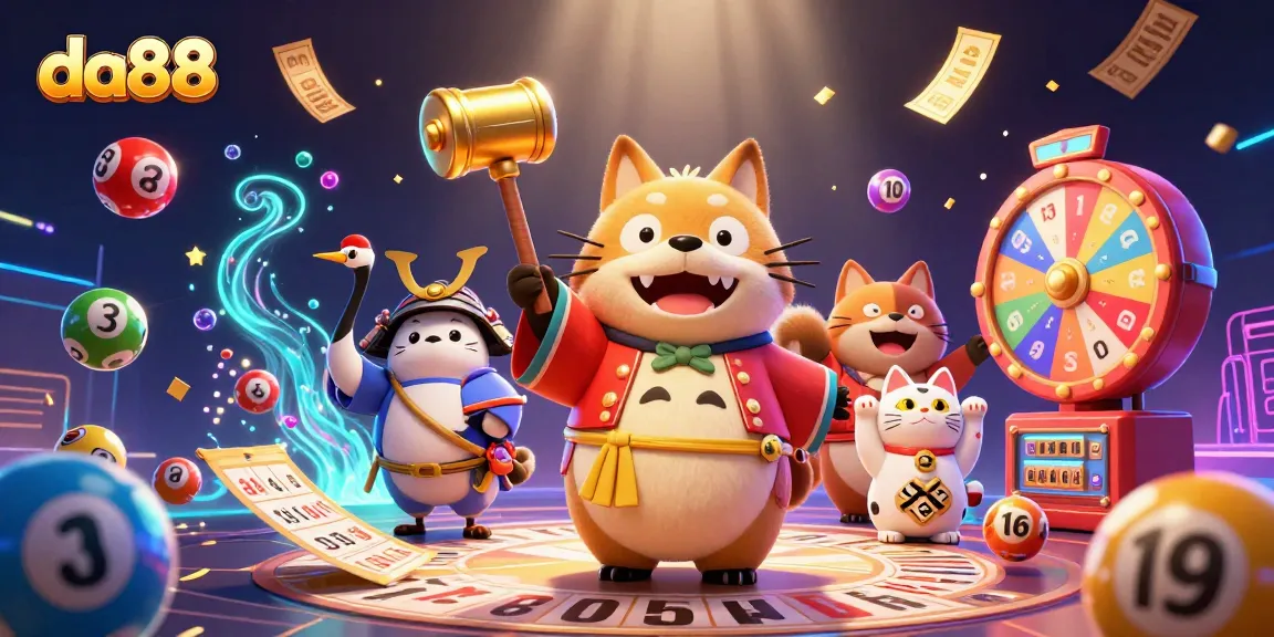 Experience the excitement of da88 with vibrant lottery elements and cheerful characters enticing players.