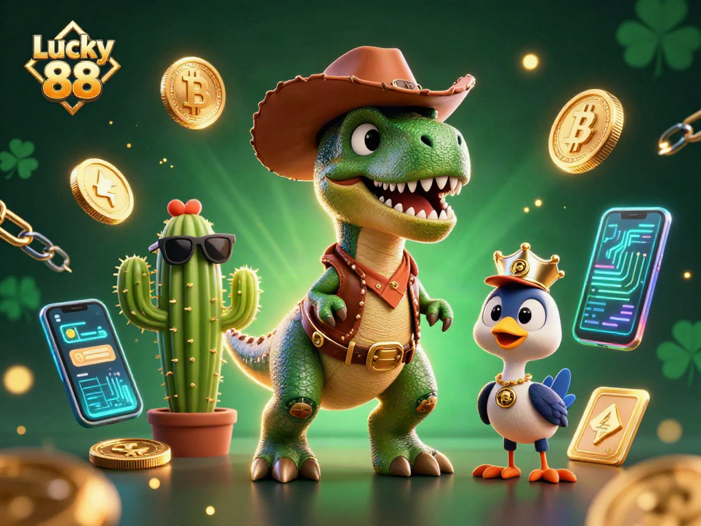 Win big with Lucky 88 in this engaging casino environment featuring dynamic characters and vibrant elements.