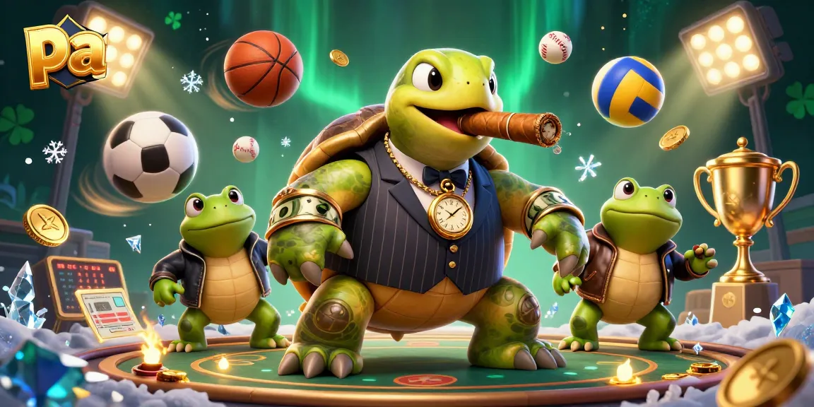 Engage players with thrilling sports betting at pa featuring a cartoon turtle and frogs.