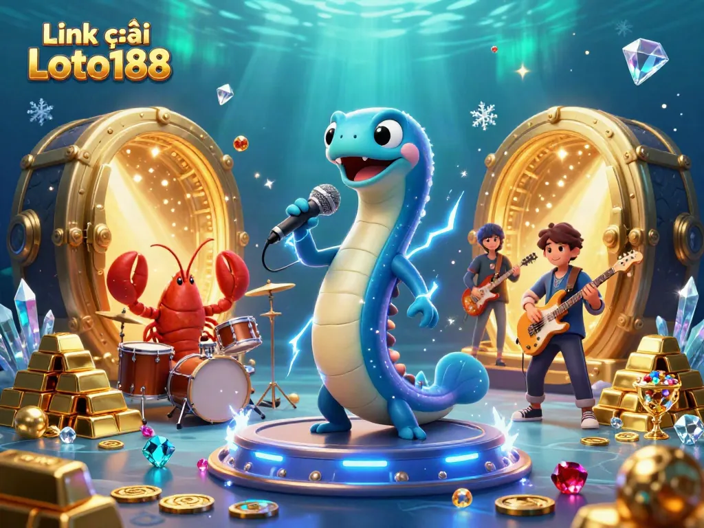 Experience excitement with Link vào Loto188 as the electric eel DJ entertains on an underwater casino stage.