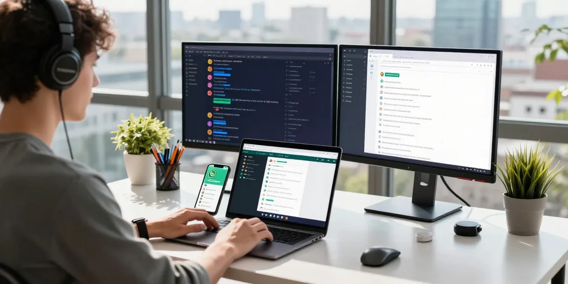 Utilizing WhatsApp網頁版 on a laptop in a modern home office.