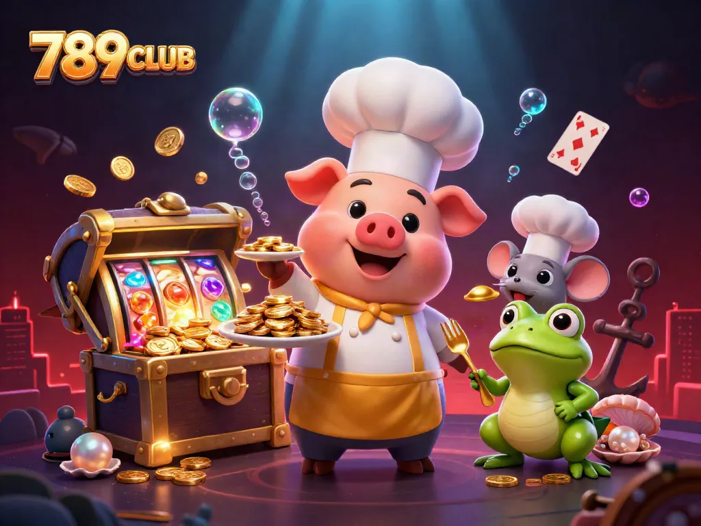 Engage with 789CLUB's slot gaming excitement in a vibrant 3D underwater casino scene.