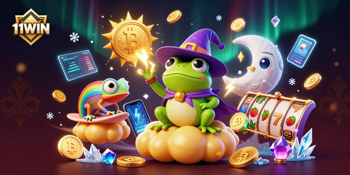 Experience thrilling wins with 11WIN in a dazzling casino adventure featuring magical elements and crypto coins.