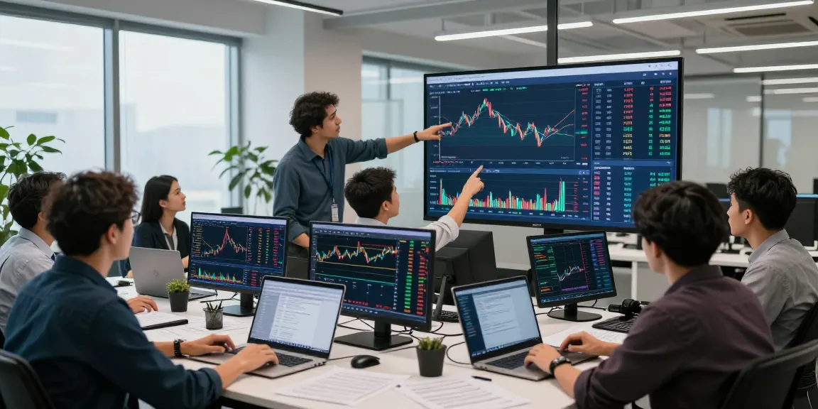 Kinetic KHype trading analysis in a modern office with professionals collaborating on market trends.