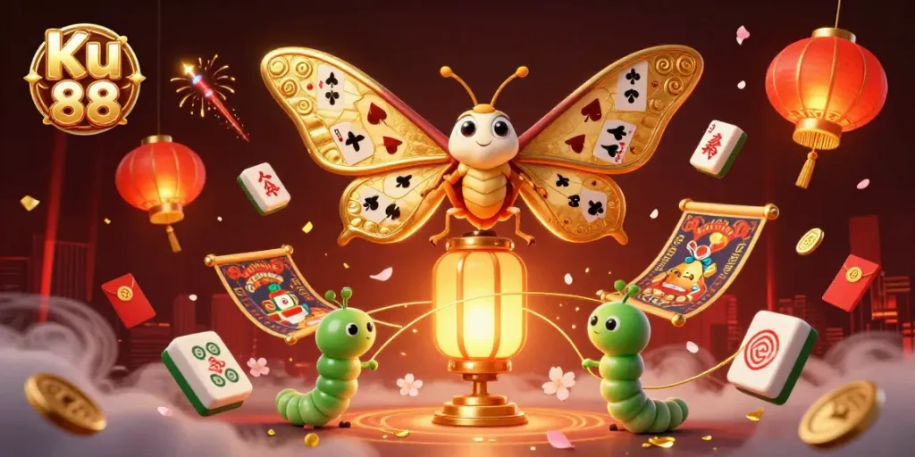 Experience thrilling gameplay at Ku 88 with 3D characters and casino elements in a vibrant digital art scene.