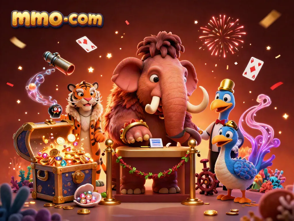 Experience mmoo-com excitement with a vibrant 3D casino scene featuring unique characters and gaming elements.