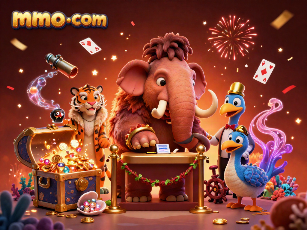 Experience mmoo-com excitement with a vibrant 3D casino scene featuring unique characters and gaming elements.