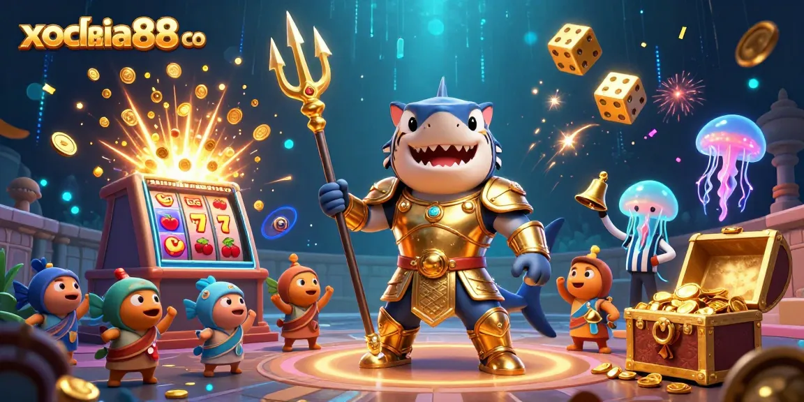 Engage with thrilling games at xocdiaa88 co, as a tiger shark gladiator leads in an underwater casino adventure.