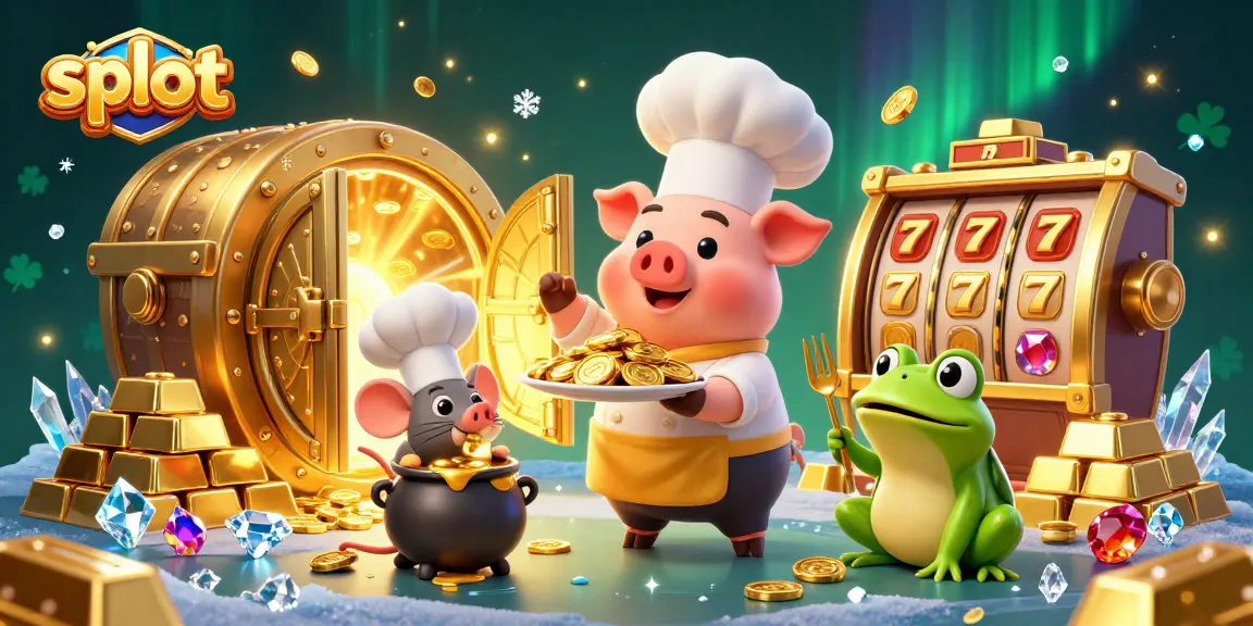Spin and win with the captivating slot-themed scene featuring vibrant characters and gold treasures.