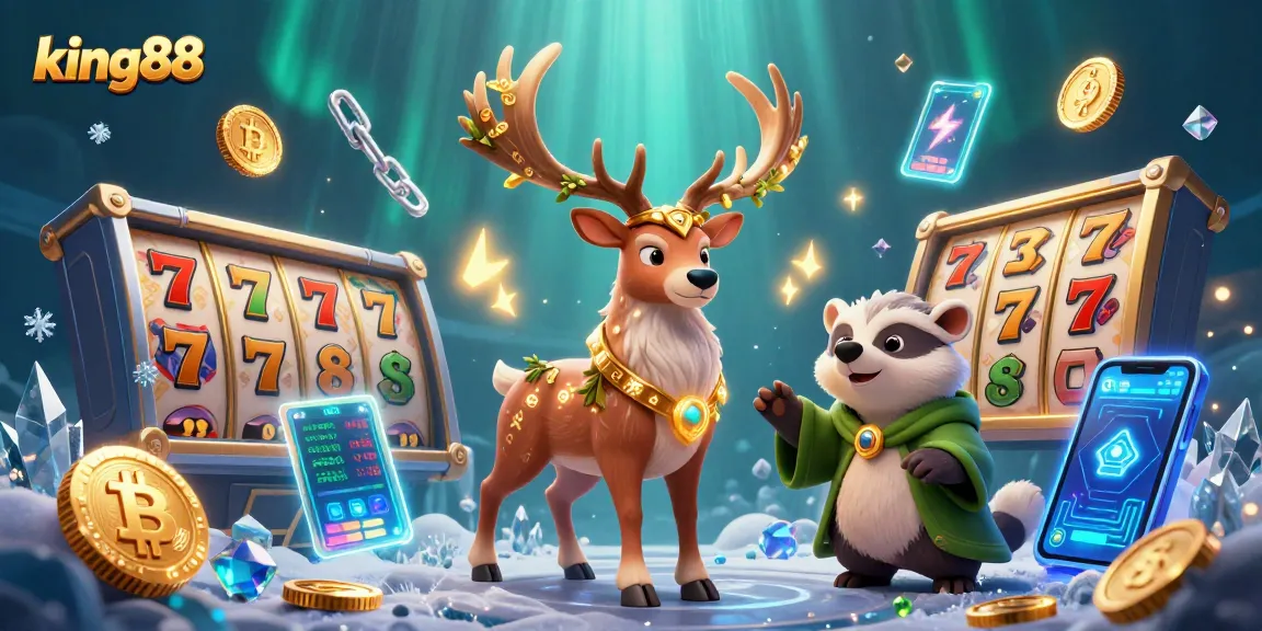 Engage in vibrant gaming action with king88, featuring dazzling stags and illuminated slot machines.