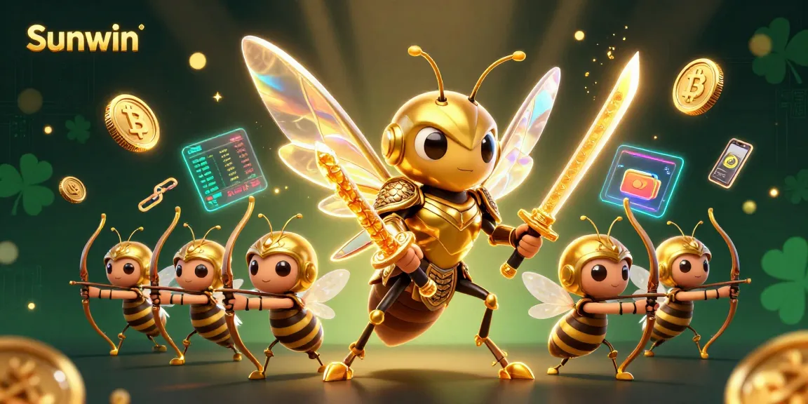 Win big at Sunwin with 3D cartoon characters enjoying a vibrant casino atmosphere filled with crypto elements.