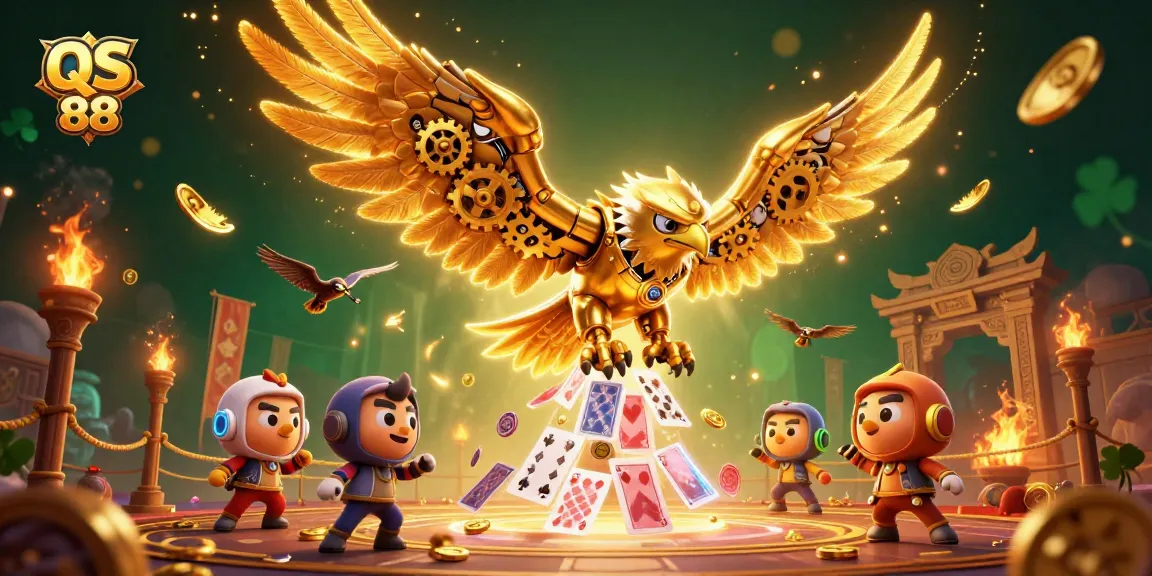 Experience QS 88's thrilling casino action with our dynamic 3D cybernetic eagle scene.