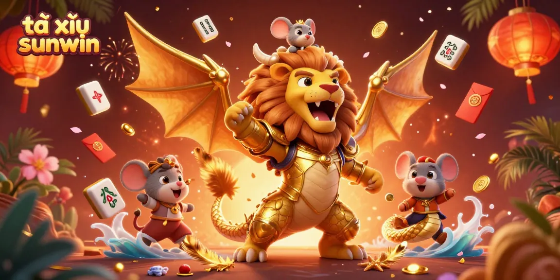 Tài xỉu sunwin engages players with vibrant 3D character action among festive casino elements.