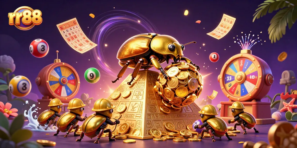Join the rr88 adventure with a golden beetle rolling treasure as lottery excitement unfolds!