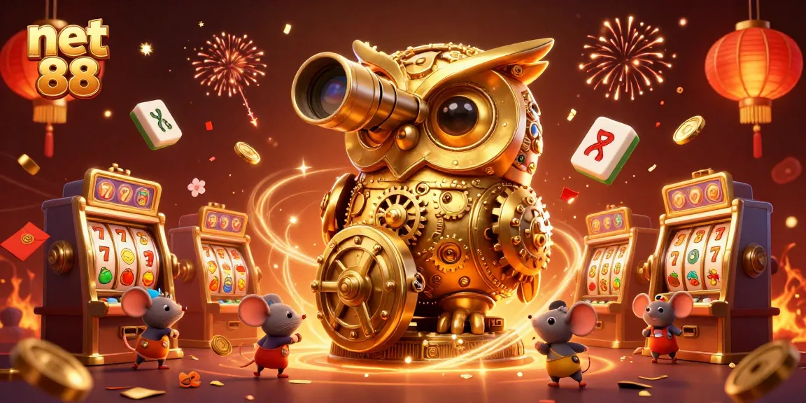 Experience thrilling wins with net 88 amidst vibrant casino scenes featuring a golden owl.