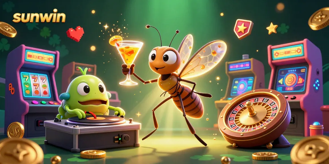 Experience the thrill of sunwin with vibrant casino elements and engaging characters in a dynamic illustration.