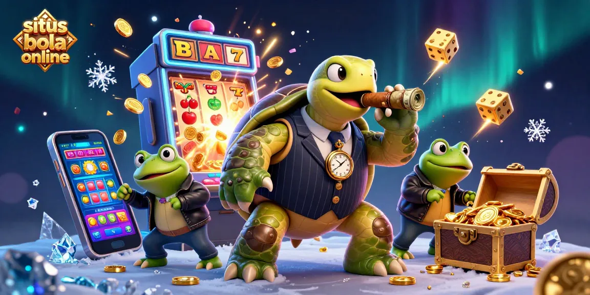 Engage in thrilling situs bola online action with cartoon turtle mobster and frog enforcers in this dynamic casino scene.